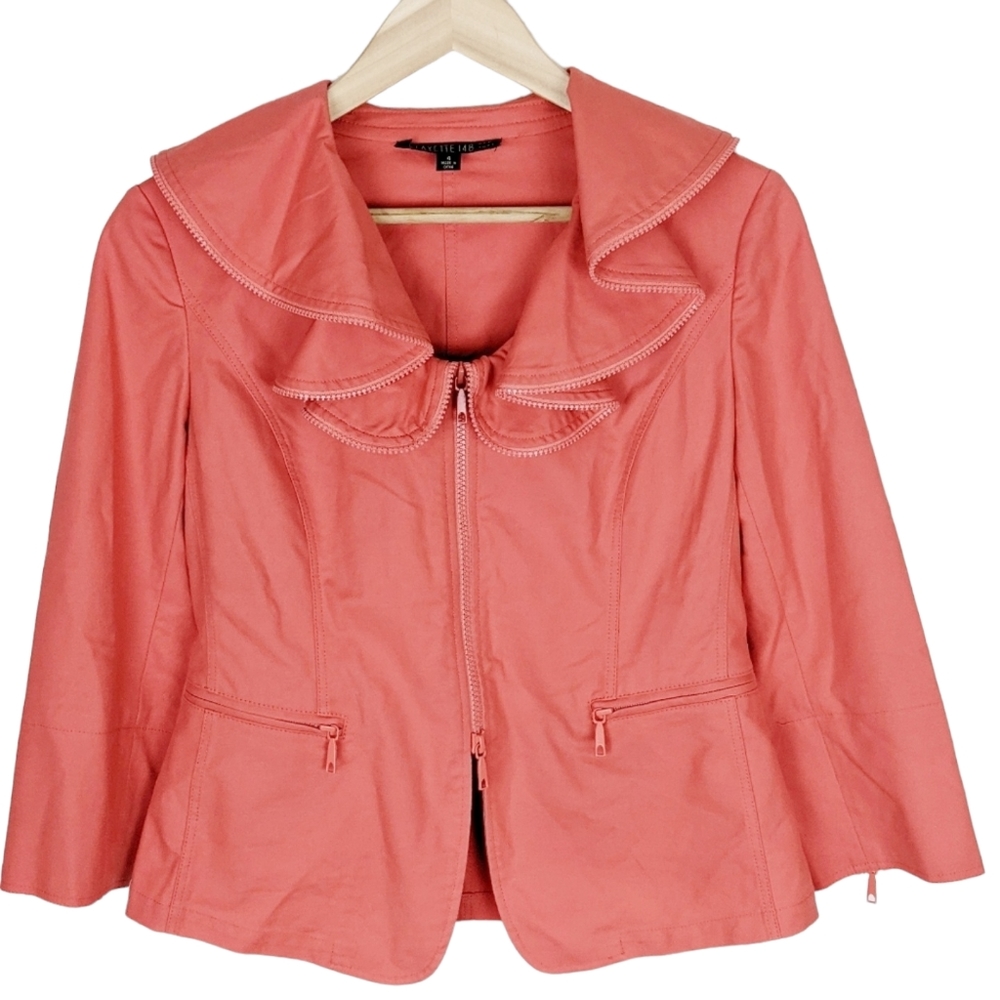 Lafayette 148 New York Hillary Ruffle Neck Zip Short Jacket Coral Size 4